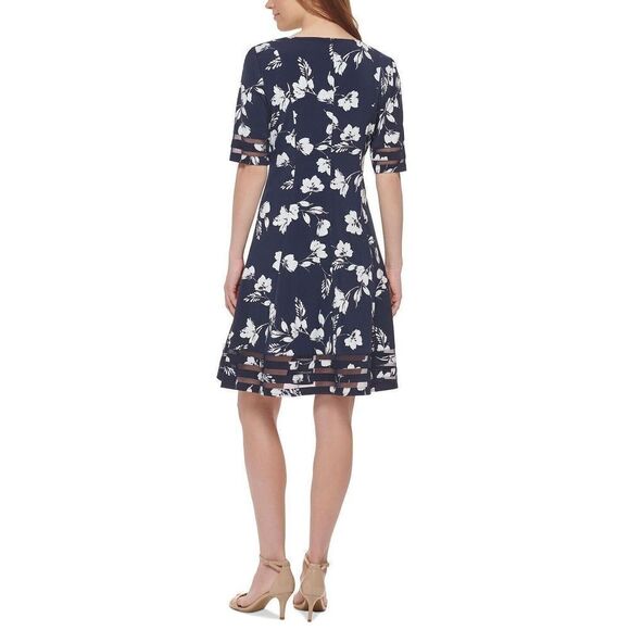 Jessica Howard Women's Petite Sz 4 Navy Floral Print Mesh Trimmed Dress $99 - Picture 16 of 16
